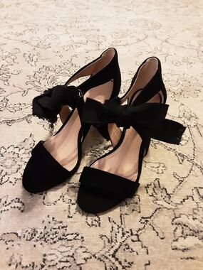 AD & Daughters Black Bow Ankle-Strap Heels
